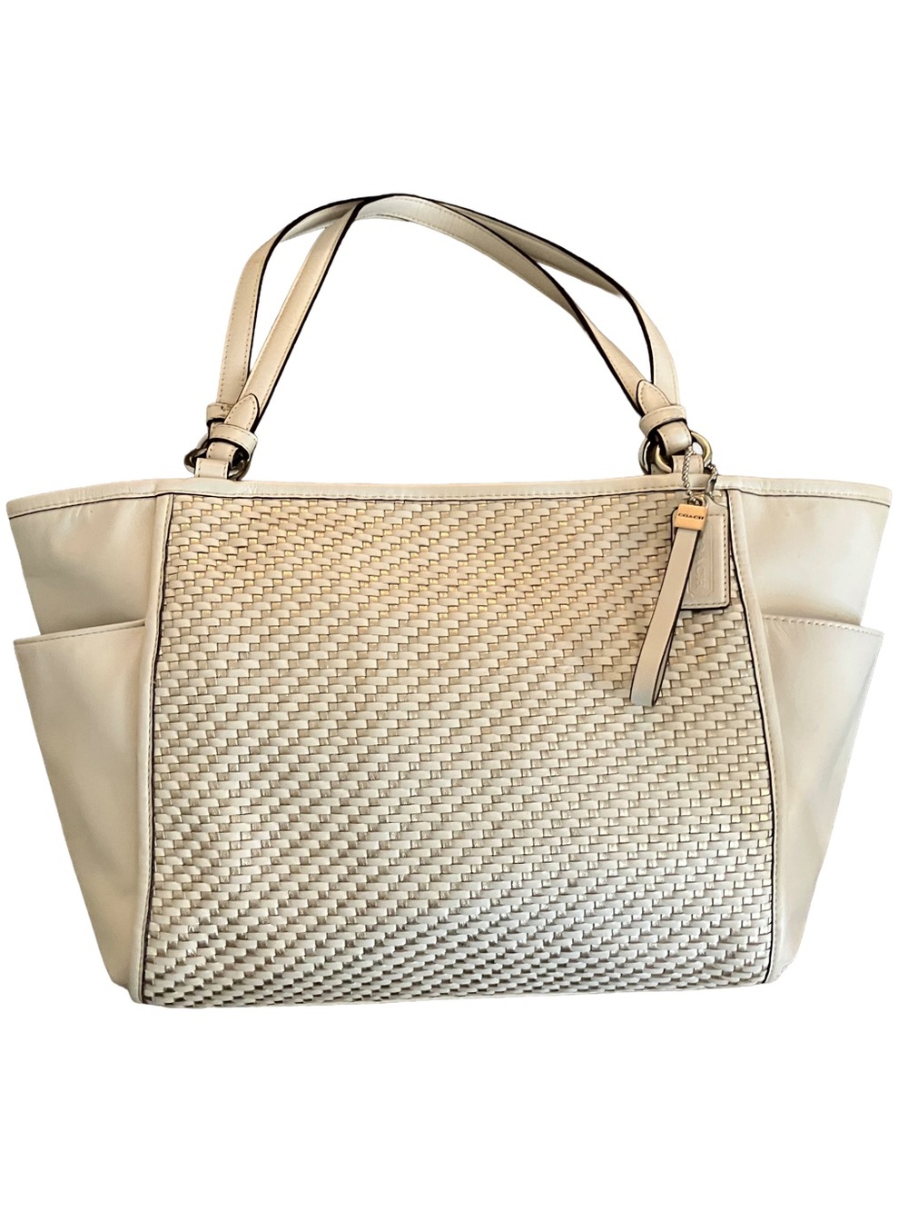 SPOTLESS AND LIKE BRAND NEW!! COACH PARK WOVEN LEATHER TOTE SHOULDER BAG F31285 - Picture 4 of 13